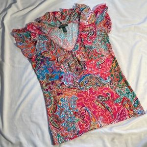 Ralph Lauren size L multi-colored paisley top. Shoulders slit sleeve